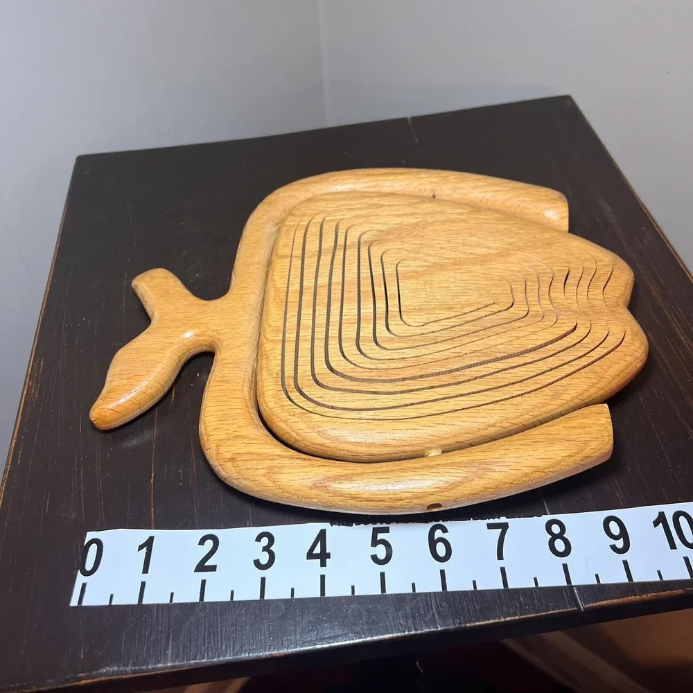 Handcrafted Wooden Apple Collapsible Basket Fold Flat Fruit Bowl Rustic Country